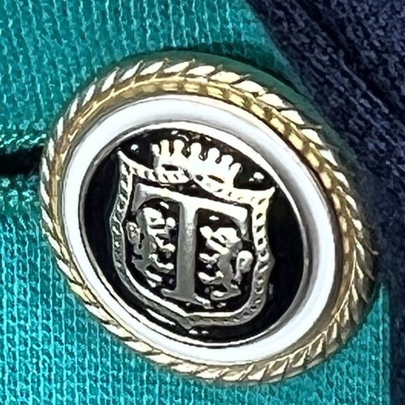 Talbots Aberdeen Womens 10 Teal Blazer Navy Trim Gold Crest Buttons Yacht Jacket - Picture 5 of 16